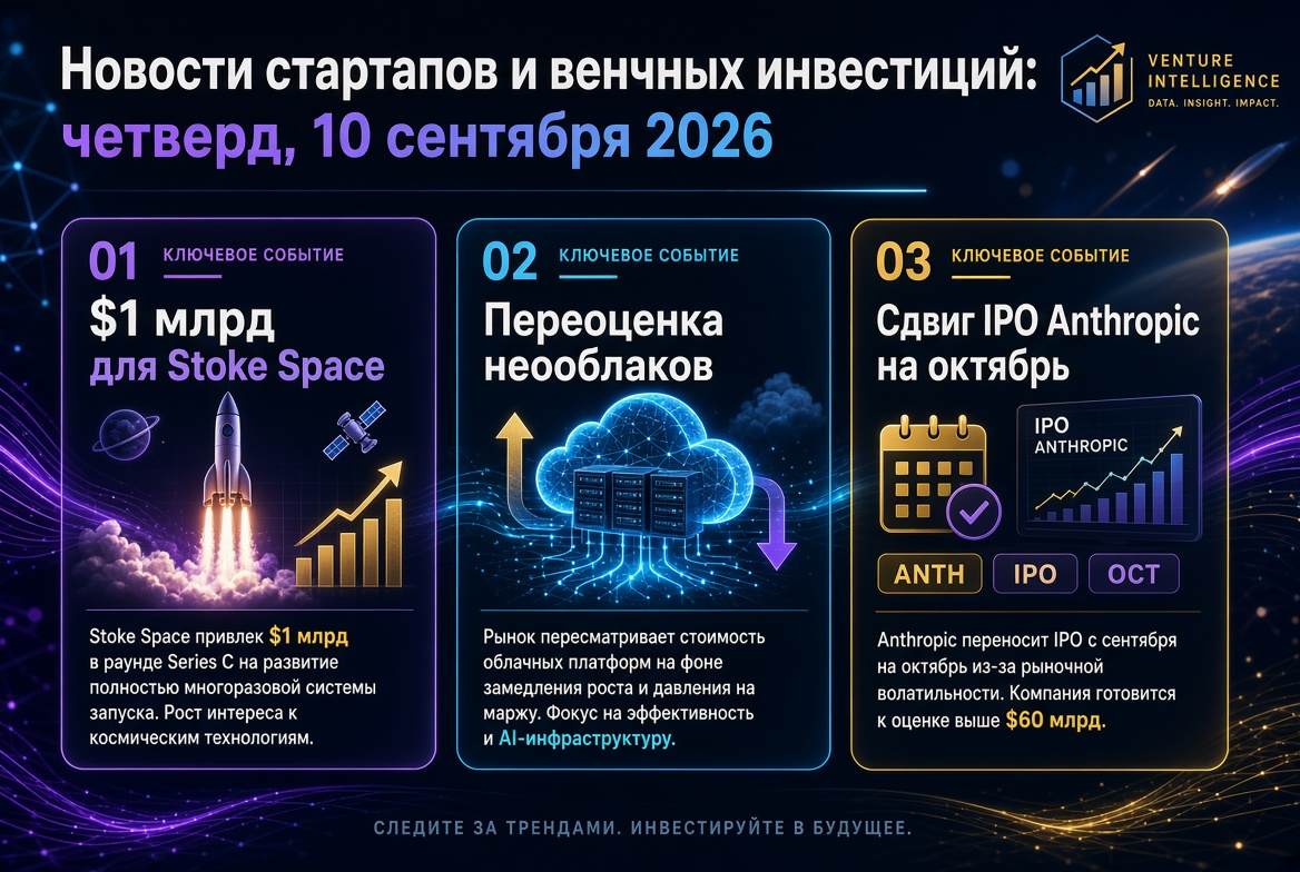 Startupok és kockázati befektetések hírei: csütörtök, 2026. szeptember 10. — 1 milliárd dollár a Stoke Space számára, a neo-felhők újraértékelése és az Anthropic IPO átütemezése októberre