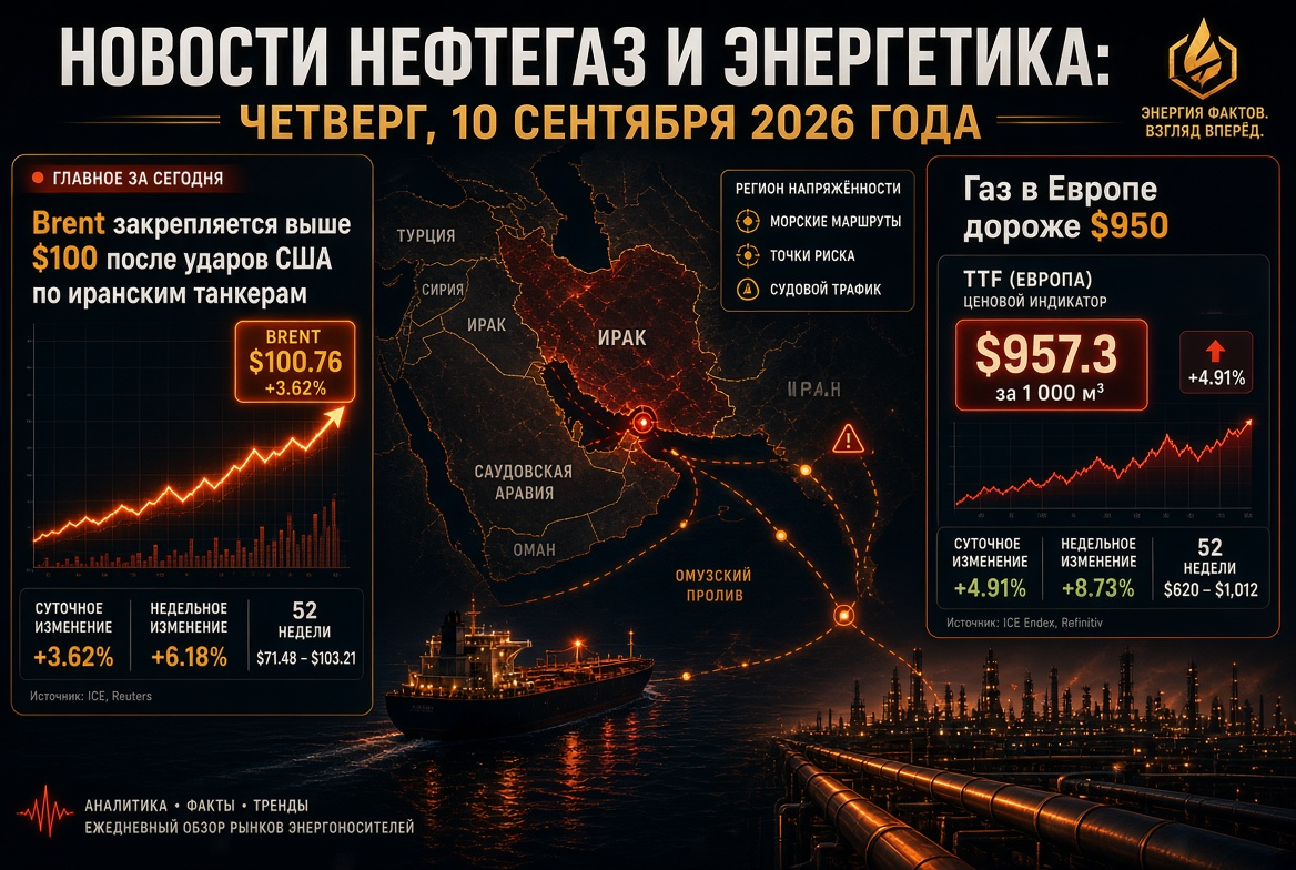 Hírek kőolaj- és energiaágazatról: csütörtök, 2026. szeptember 10. - Brent 100 dollár felett a tartályok elleni USA csapások után, a gáz Európában drágább, mint 950 dollár