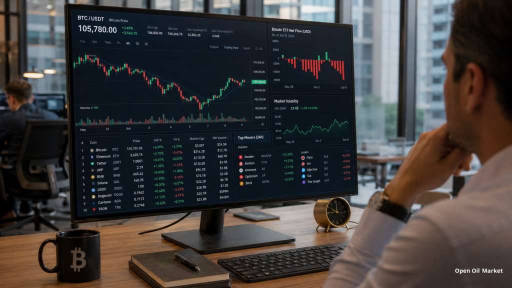 Kriptopénz hírek, 2026. június 9-én: a bitcoin tartja a piacot a csökkenés után, a befektetők értékelik az ETF kiáramlását, a stabilcoinokat és a legjobb 10 digitális eszközt.