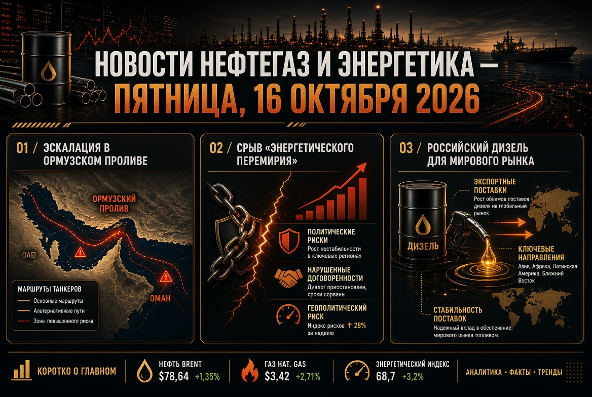 Olaj- és gázipari hírek és energia — péntek, 2026. október 16.: feszültségnövekedés az Ormúz-hágón, az „energia tűzszünet” megszakadása és orosz dízel a globális piacon