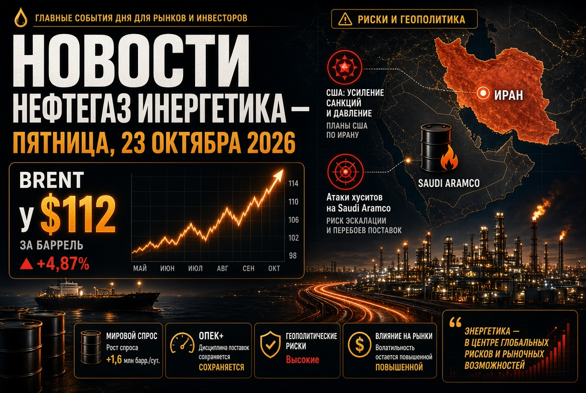 Hírek az olaj- és gáziparról és az energiáról – péntek, 2026. október 23.: Brent $112-nél az USA tervei Iránra és a húszi támadások a Saudi Aramco ellen