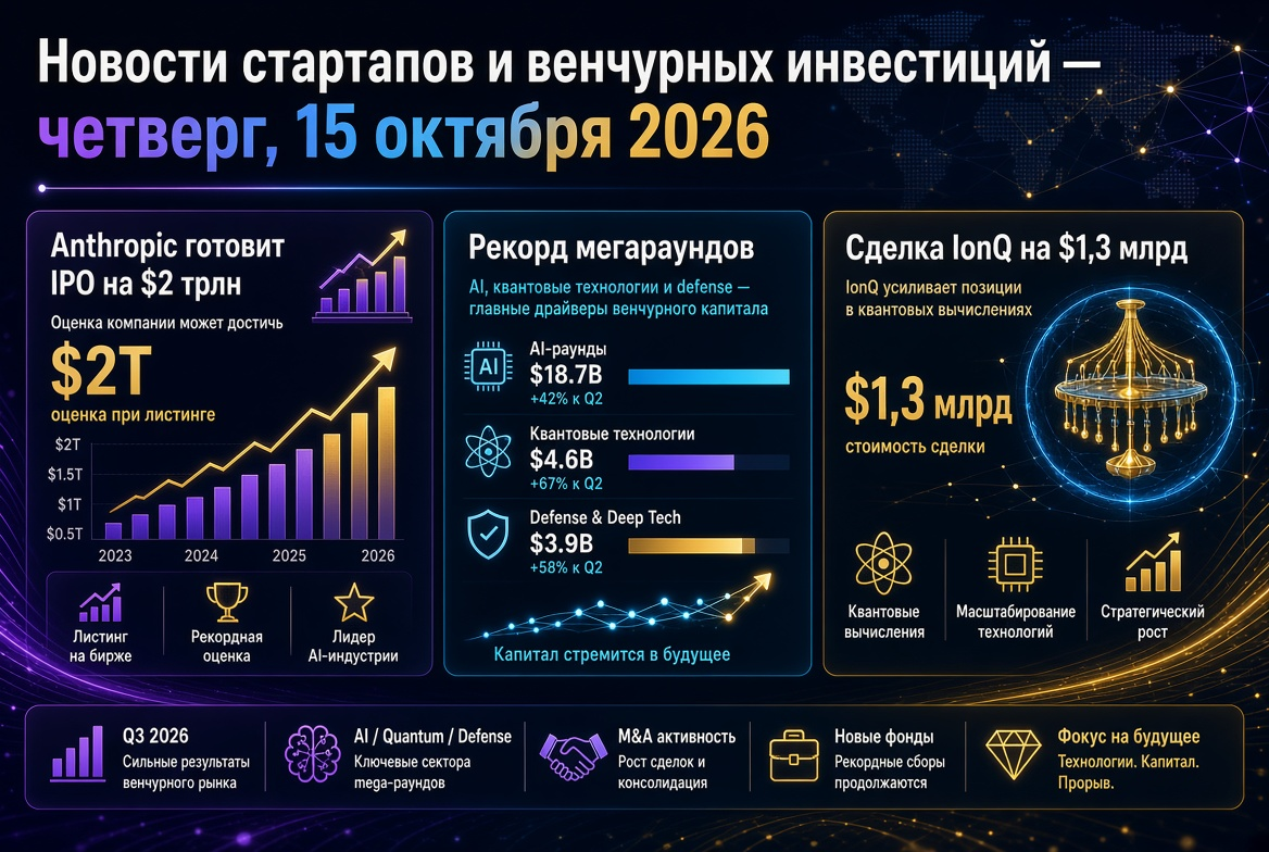 Startup hírek és kockázati tőke - csütörtök, 2026. október 15: Anthropic 2 trillió dolláros IPO-ra készül, rekord körüli befektetések és IonQ 1,3 milliárd dolláros ügylete