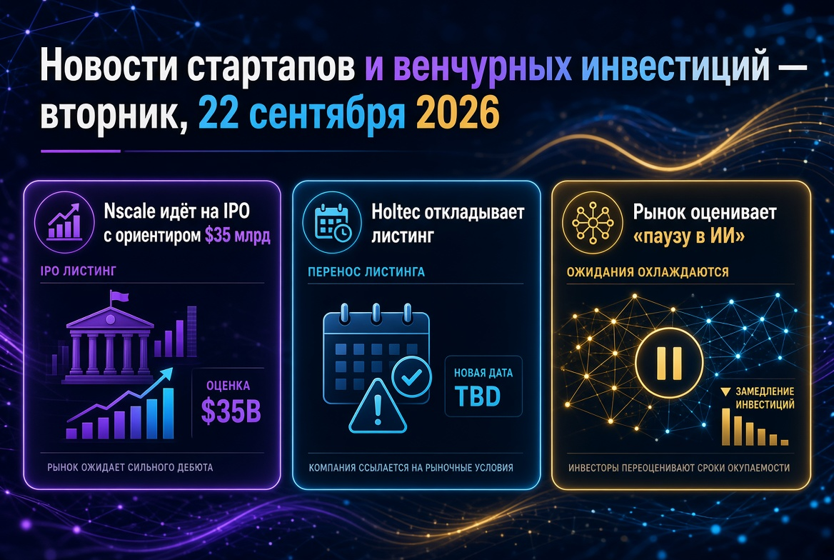 Startup és kockázati tőke hírek - kedd, 2026. szeptember 22.: Nscale IPO 35 milliárd dollár célértékkel, Holtec listázás elhalasztva, piac értékeli az "AI szünetet".