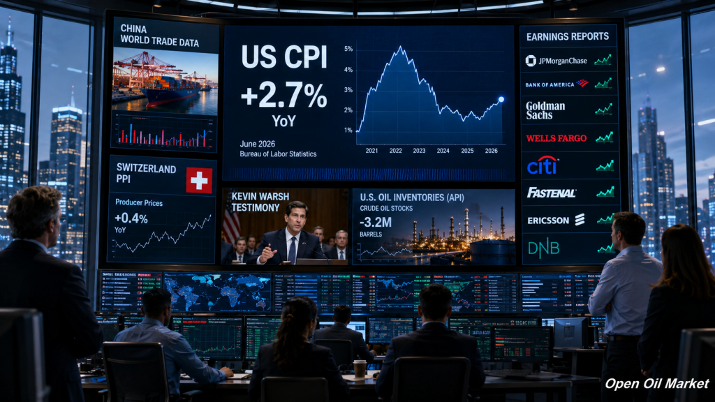 Globális piacok 2026. július 14. — USA CPI, Kína statisztika, API olajkészletek és a JPMorgan, Bank of America, Goldman Sachs, Wells Fargo és Citigroup jelentései