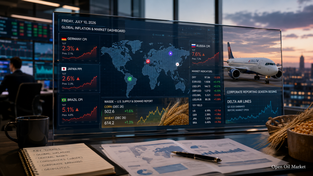Németország, Oroszország és Brazília inflációja, japán PPI, WASDE és Delta Air Lines jelentés — a legfontosabb események 2026. július 10-én