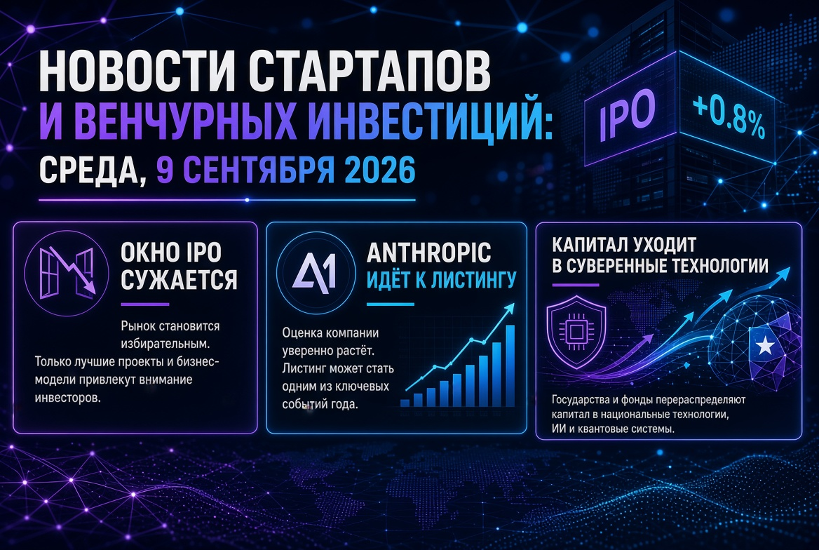 Az induló vállalkozások és kockázati tőke hírei: 2026. szeptember 9. - az IPO ablaka szűkül, az Anthropic készül a jegyzésre, és a tőke a szuverenitás technológiák felé áramlik.