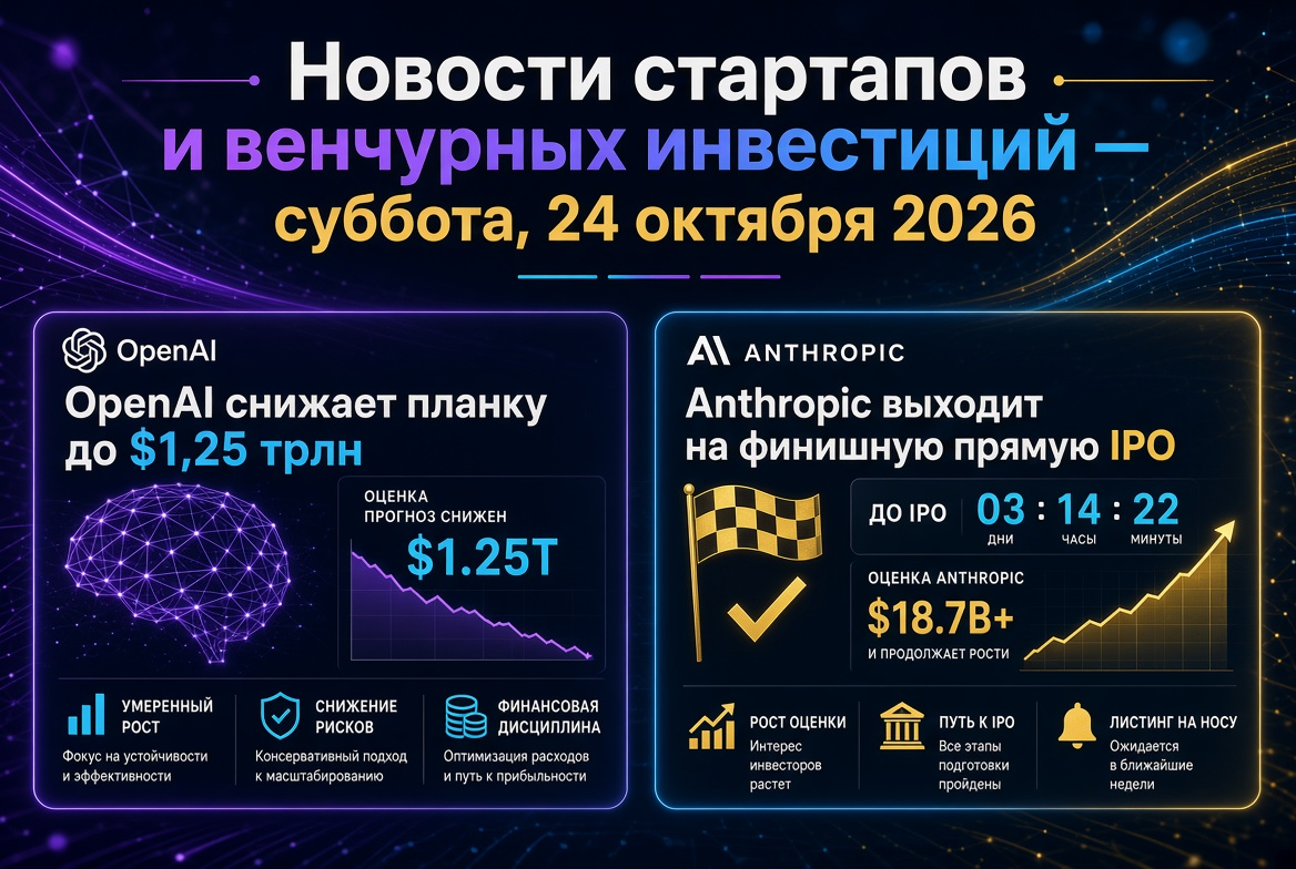 Startupok és kockázati tőkebefektetések hírei — szombat, 2026. október 24: Az OpenAI 1,25 billióra csökkenti a célját, az Anthropic pedig az IPO végső szakaszába lép.