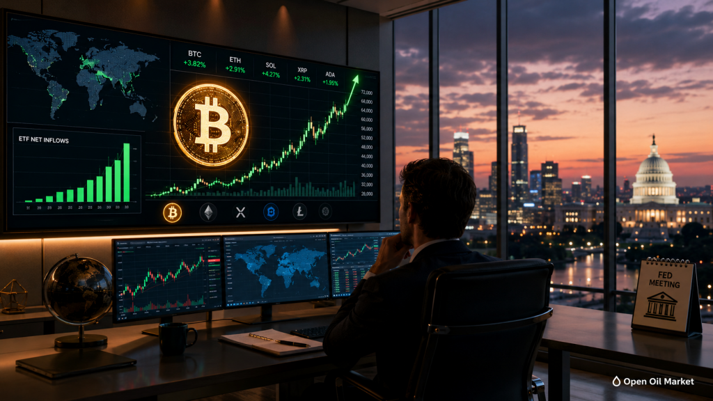 Bitcoin növekszik az ETF áramlások és a Federal Reserve ülésének várakozása mellett, globális kriptovaluta piac 2026. június 16.